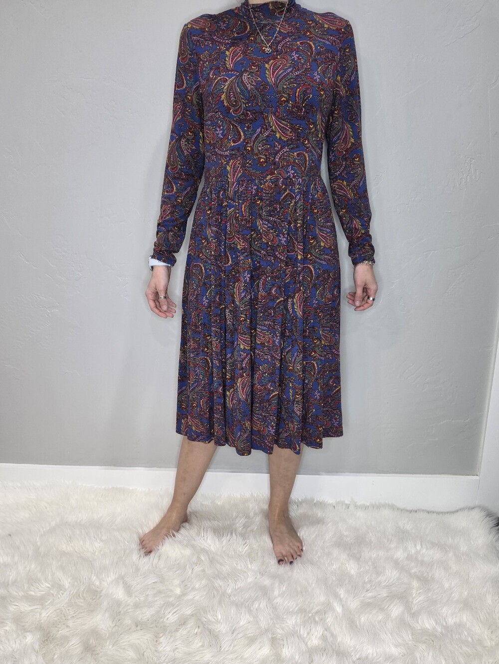 Boho Paisley Long-Sleeve Midi Dress - Multi Color